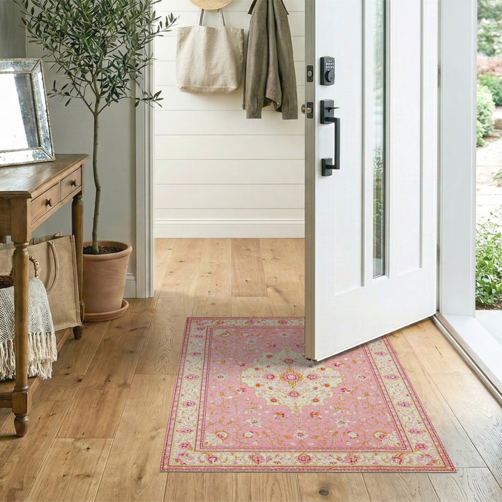 Pink Floral Medallion Area Rug