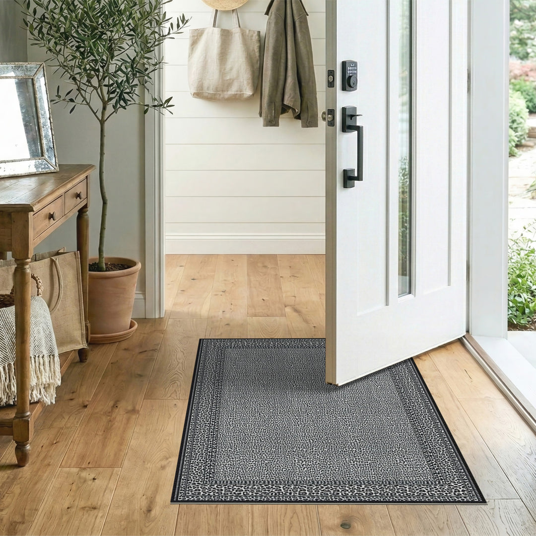 Black White Spotted Geometric Area Rug
