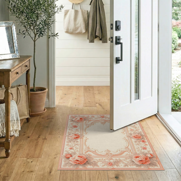 Blush Pink Rose Ornate Vintage Rug
