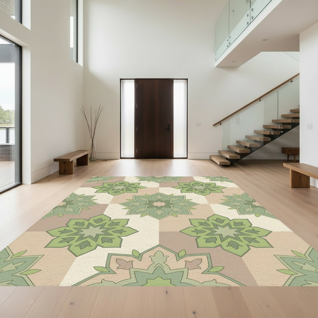 Sage Green Floral Mandala Square Rug