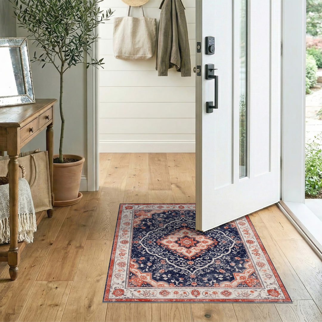 Medallion Navy Blue Persian Floral Medallion Rug