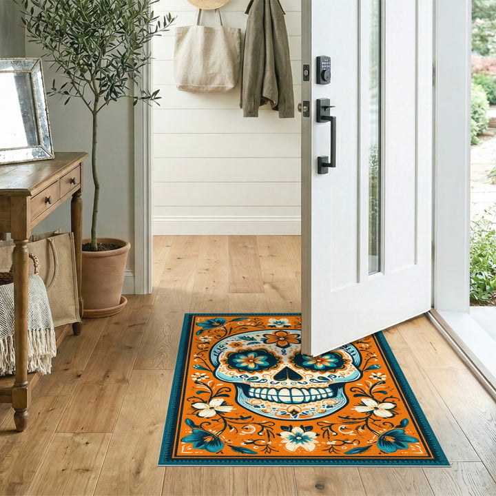 Vibrant Floral Sugar Skull Area Rug