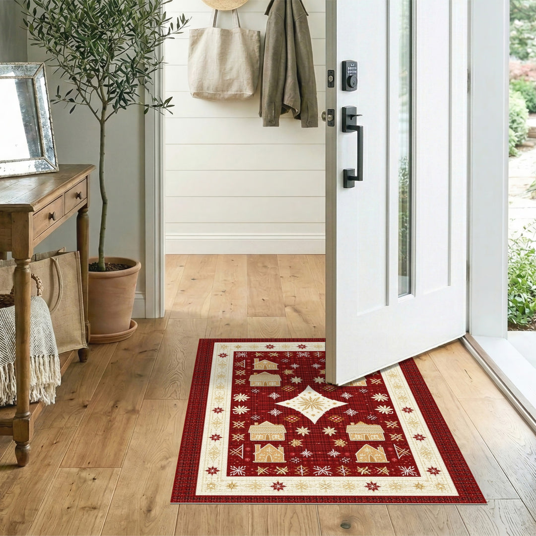 Red Gingerbread House Holiday Area Rug
