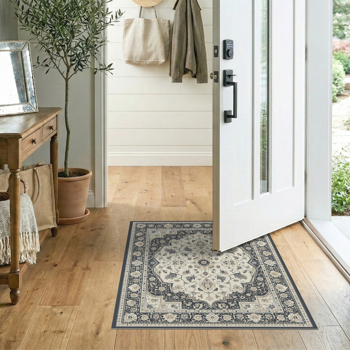 Black Ivory Persian Floral Medallion Area Rug
