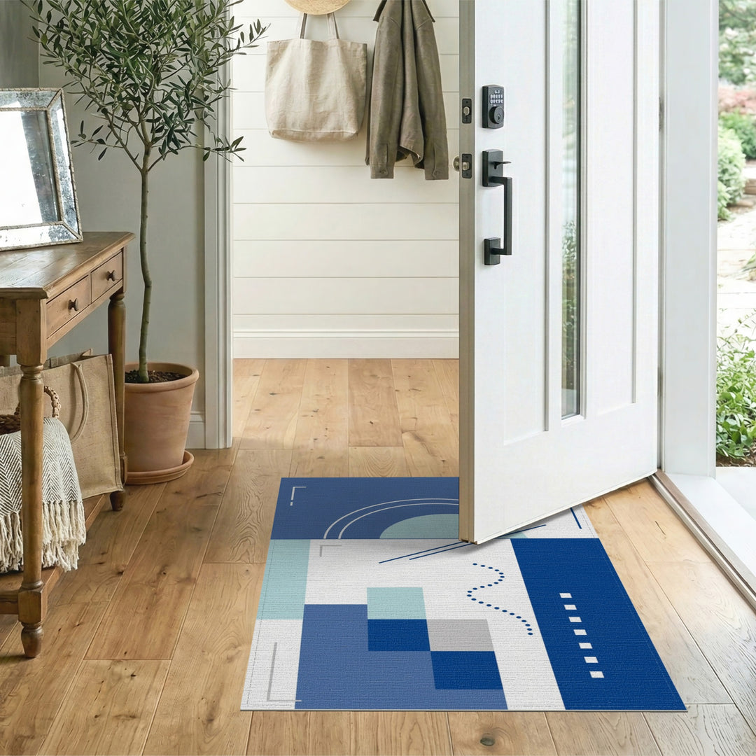 Navy Blue Teal Geometric Area Rug