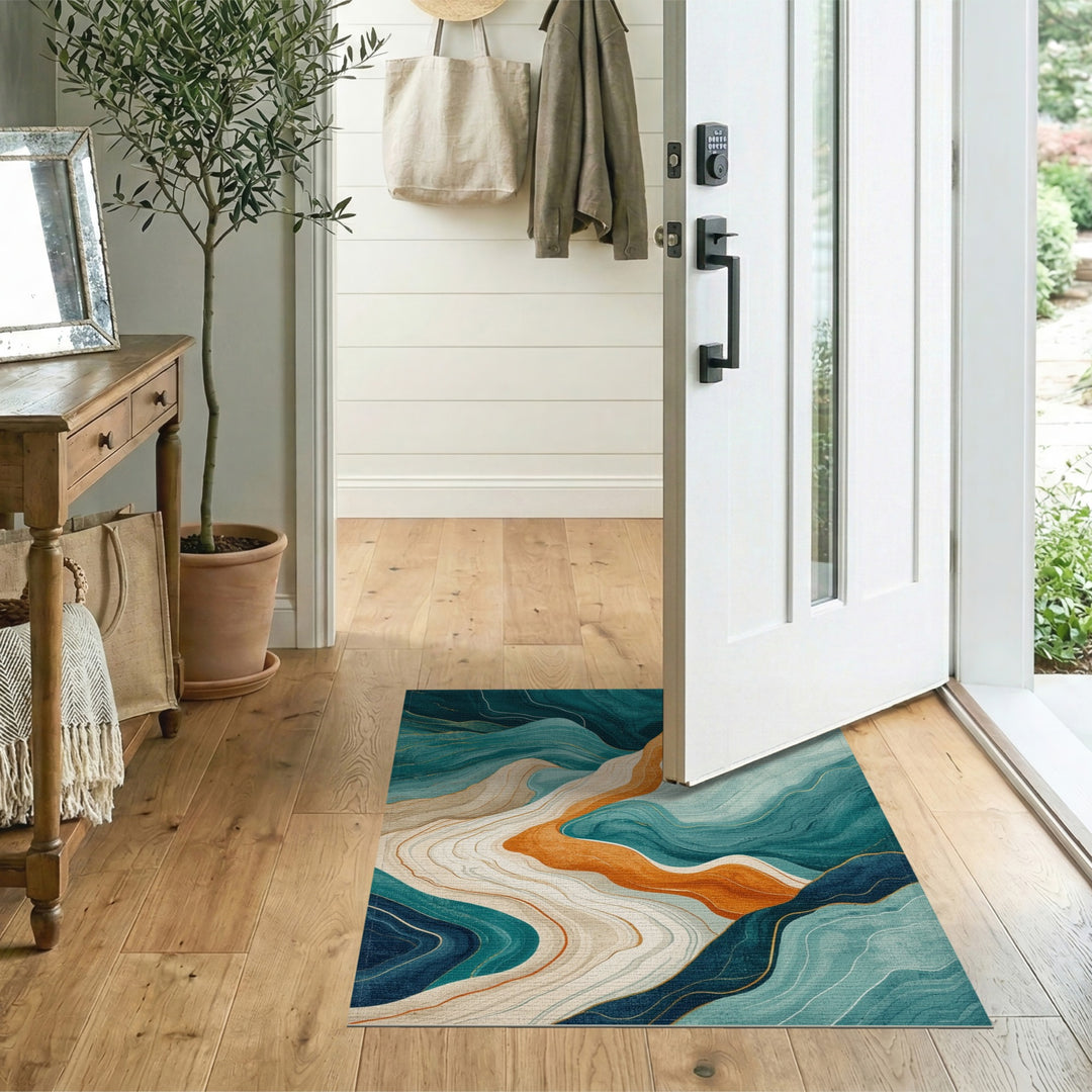 Teal Wave Abstract Area Rug
