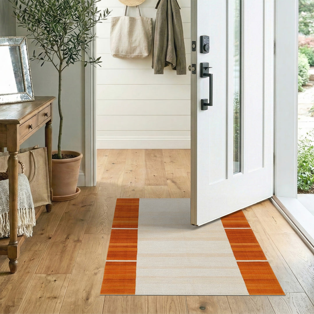 Orange Striped Border Geometric Area Rug