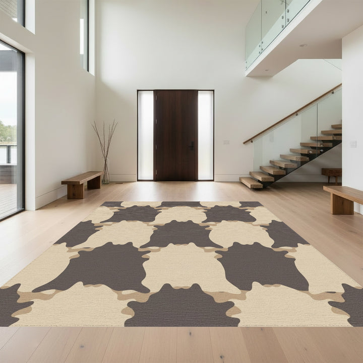 Neutral Earthy Brown Camouflage Cowhide Rug