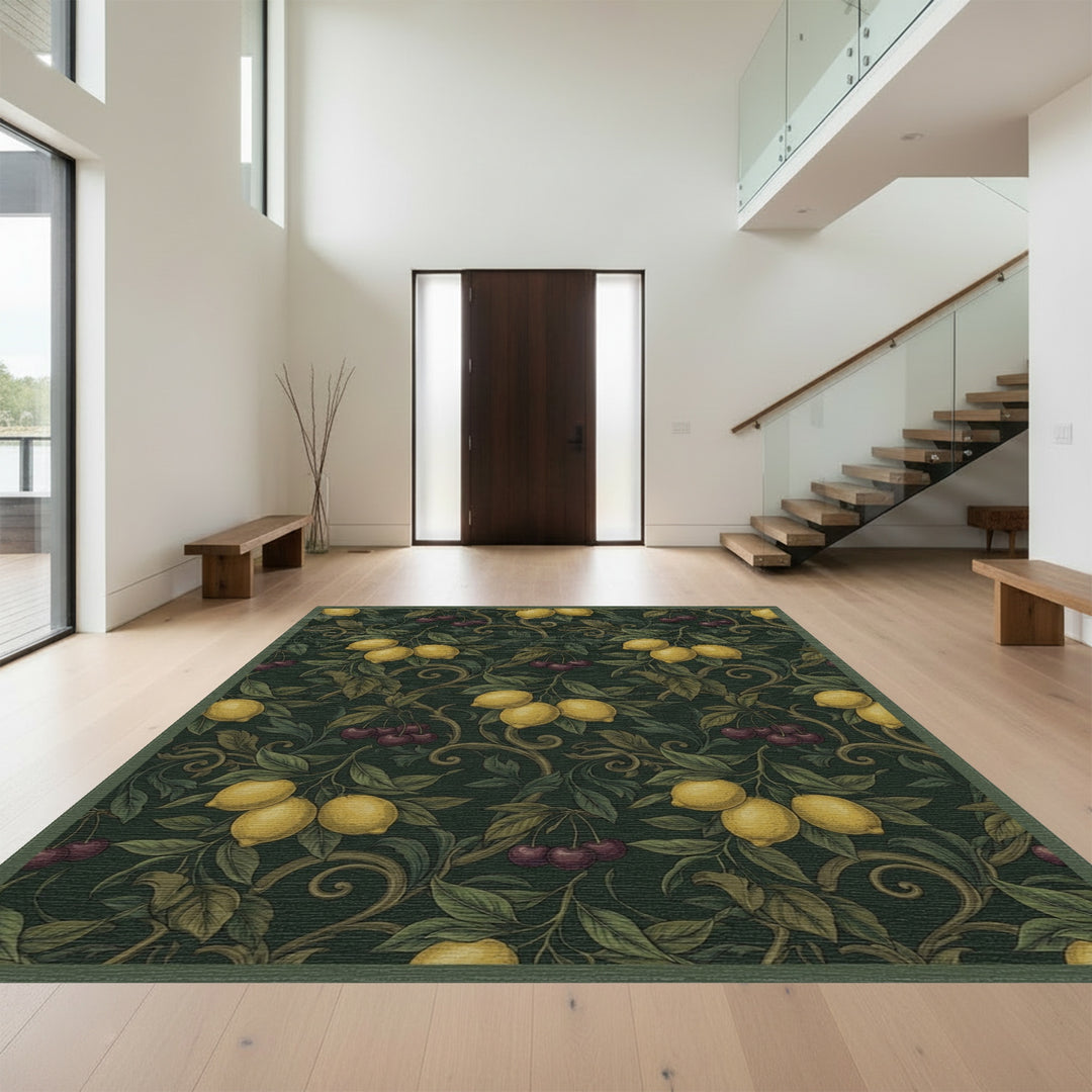 Dark Emerald Lemon Cherry Vine Rug