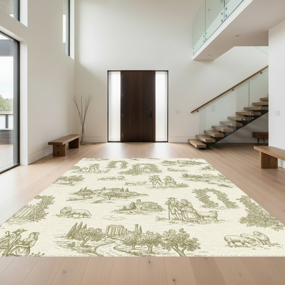 Pastoral Countryside Sheep Sketch Rug