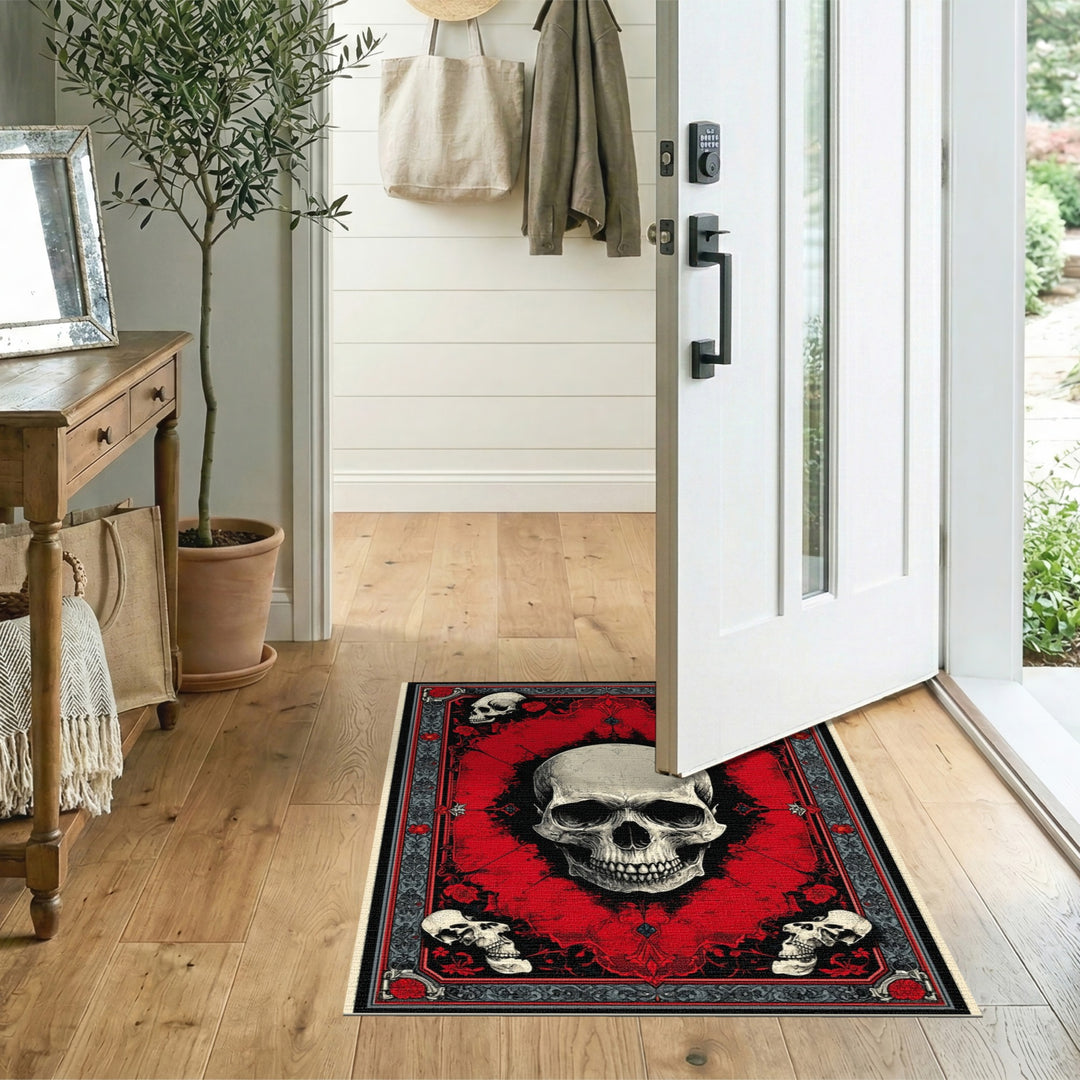 Gothic Skull Red Distressed Area Rug