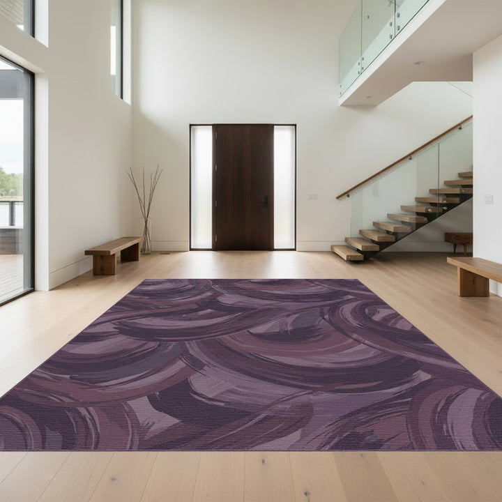 Deep Plum Brushstroke Swirls Rug