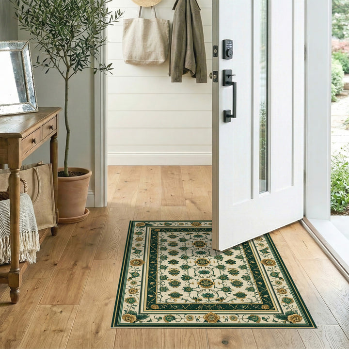 Green Floral Vintage Area Rug