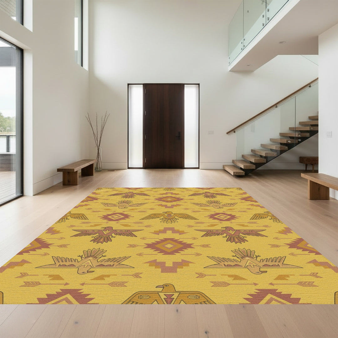 Ochre Thunderbird Geometric Arrow Weave Rug