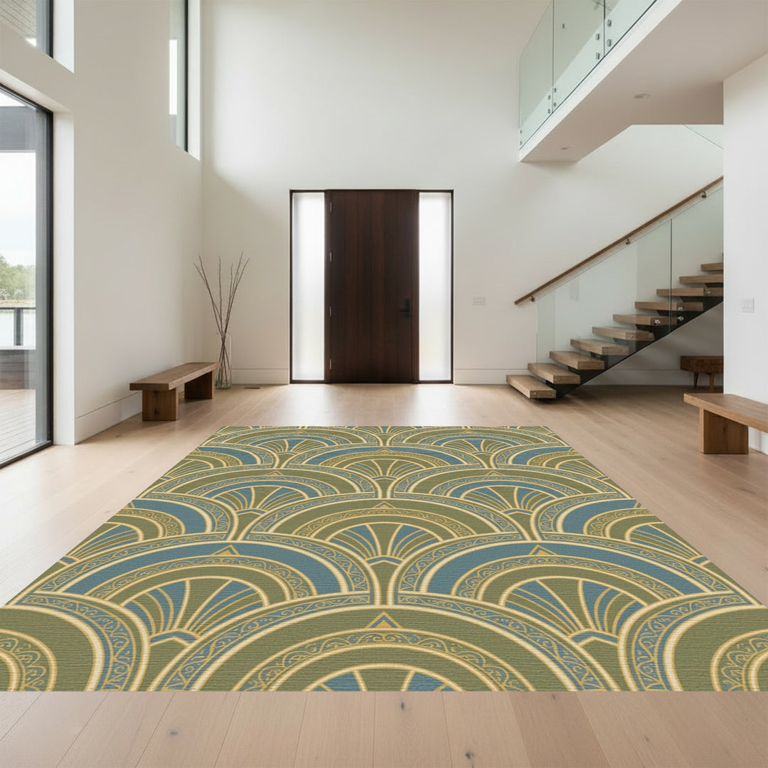 Art Deco Teal Ochre Fan Rug