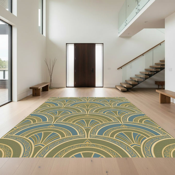 Art Deco Teal Ochre Fan Rug