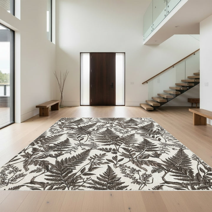 Vintage Sepia Fern Botanical Arrangement Rug