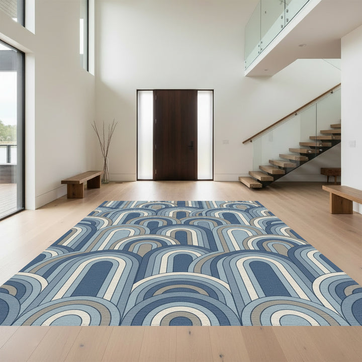 Midcentury Blue Arch Cluster Rug