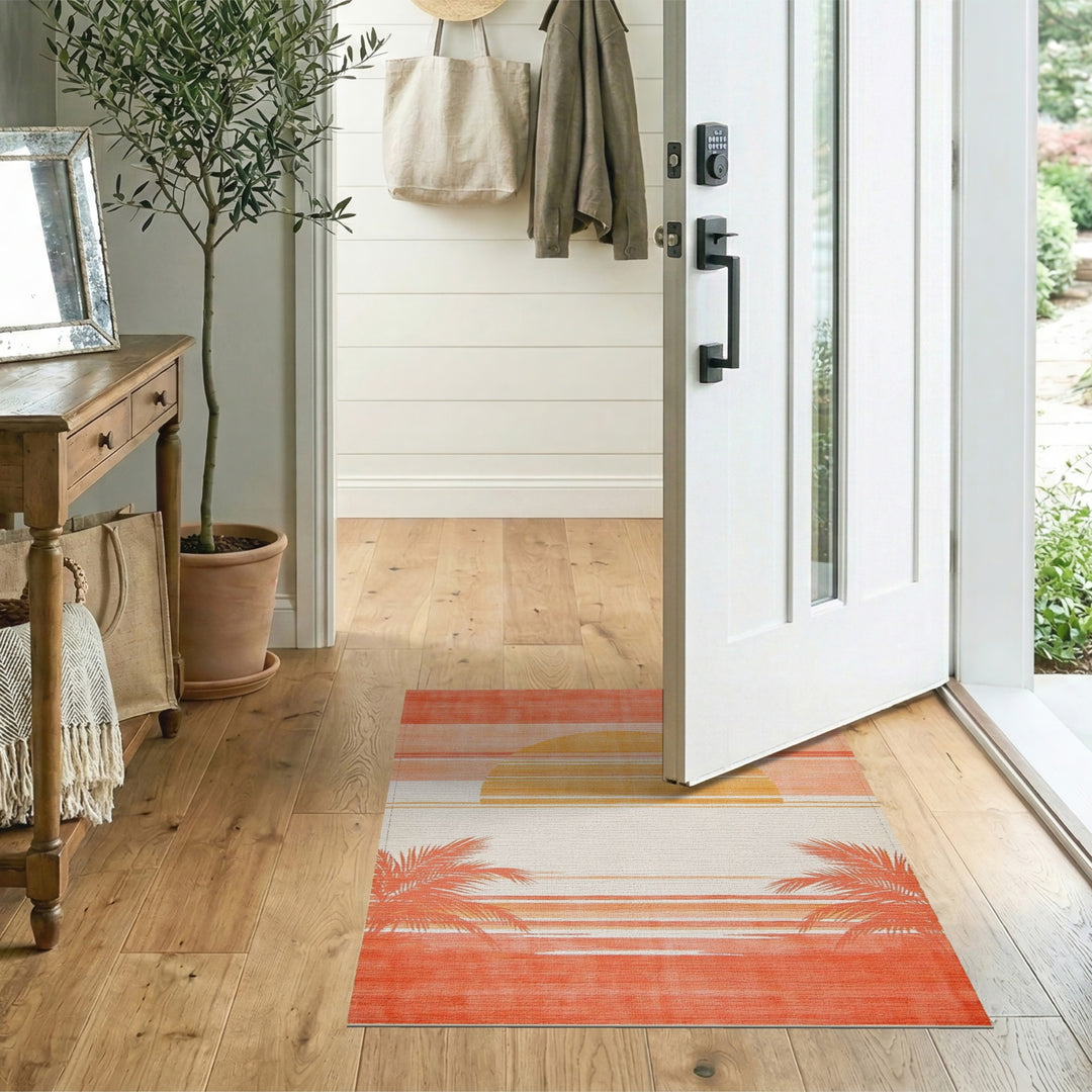 Sunset Palm Orange Area Rug