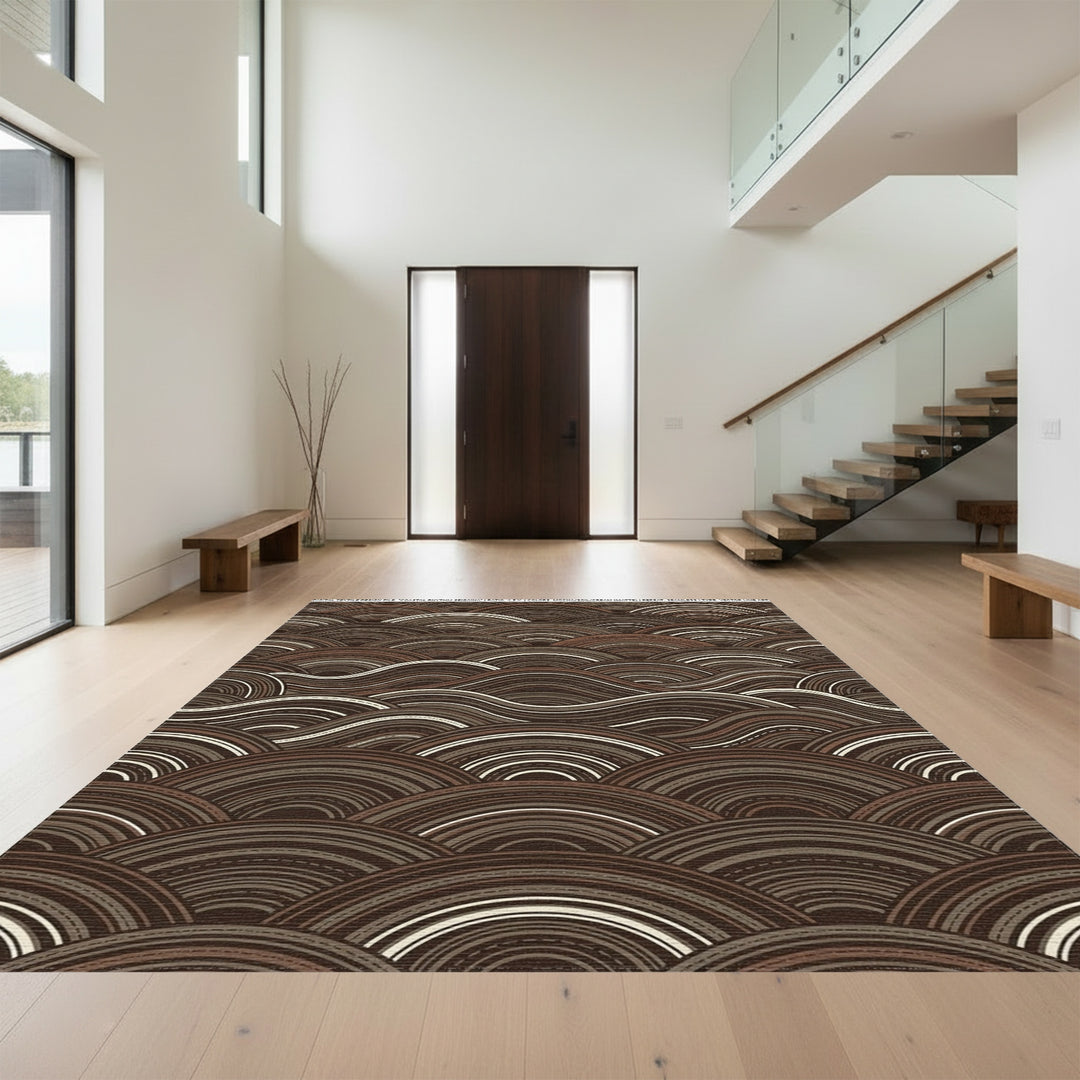 Seigaiha Waves Mocha Cream Rug