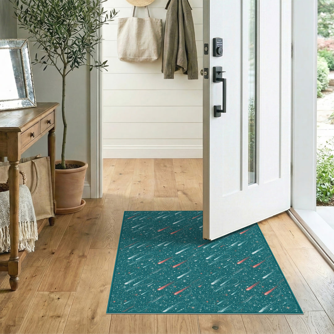 Meteor Shower Teal Area Rug