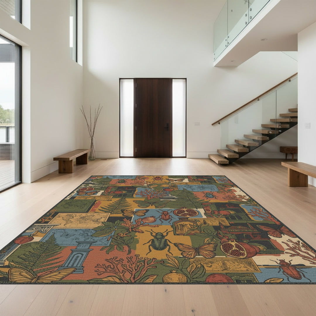 Vintage Beetles Butterflies Pomegranates Maps Rug