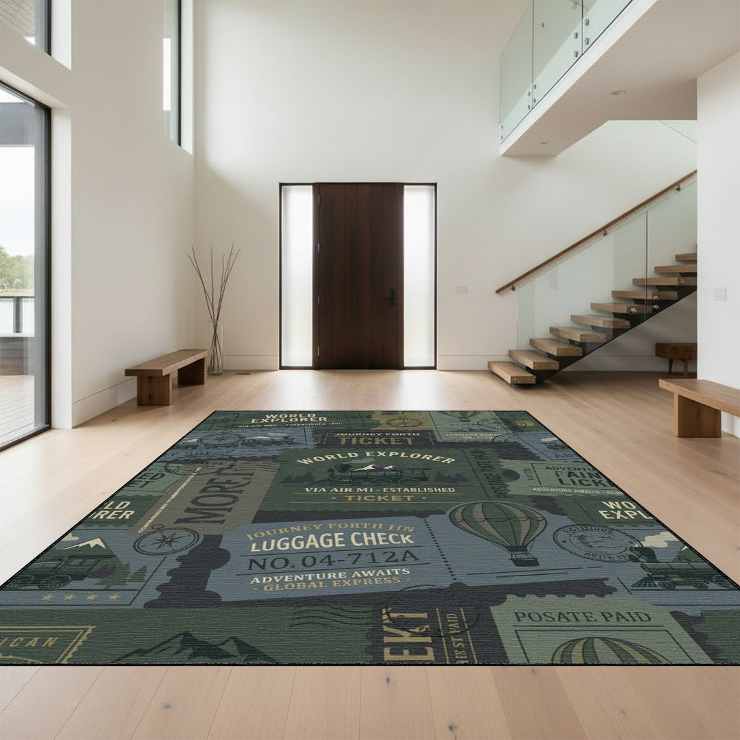 Vintage Travel Stamps World Explorer Rug