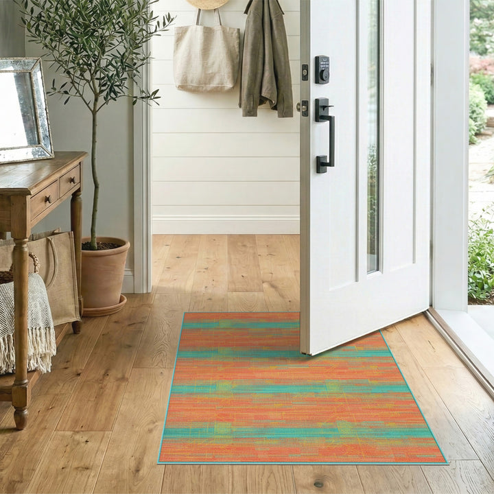 Coral Teal Geometric Area Rug