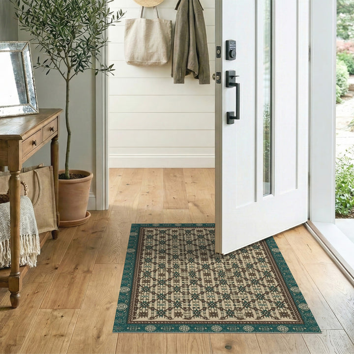 Blue and Teal Lattice Teal Geometric Lattice Area Rug