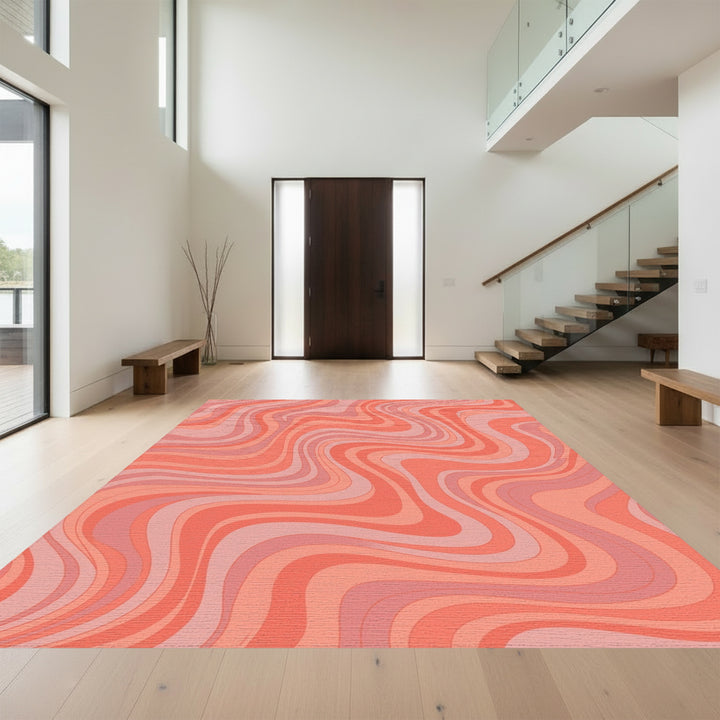 Retro Pink Swirl Abstract Rug