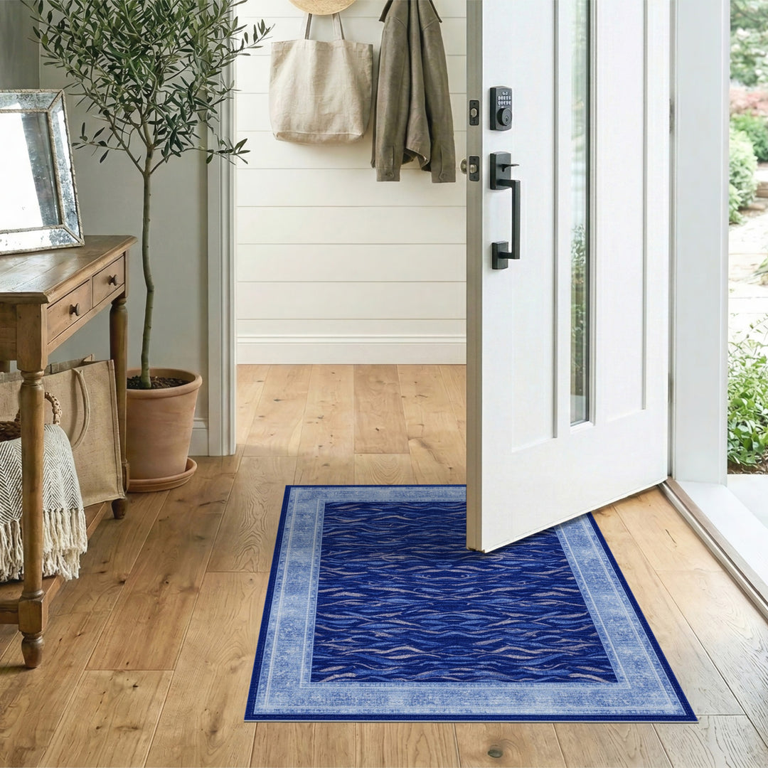 Coastal Beach Blue Ocean Wave Coastal Area Rug