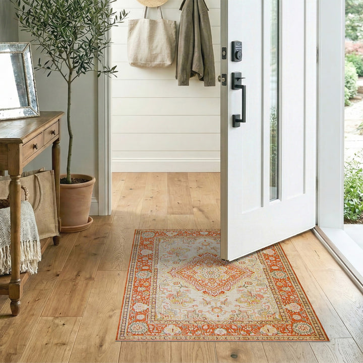 Orange Persian Floral Traditional Persian Area Rug