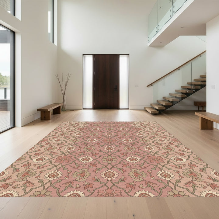 Rose Gold Floral Lattice Medallion Rug
