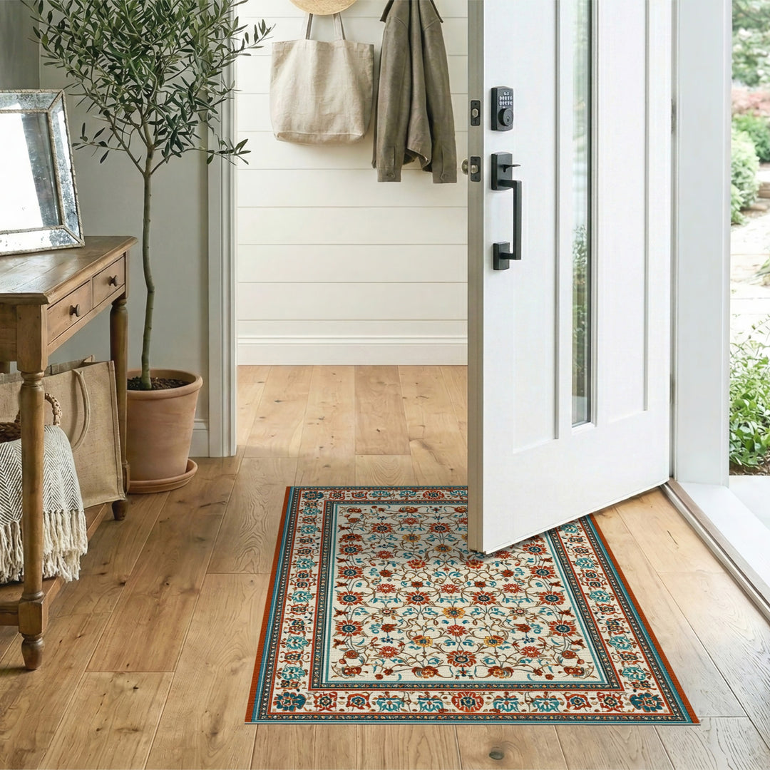 Traditional Persian Floral Blue Teal Floral Persian Area Rug