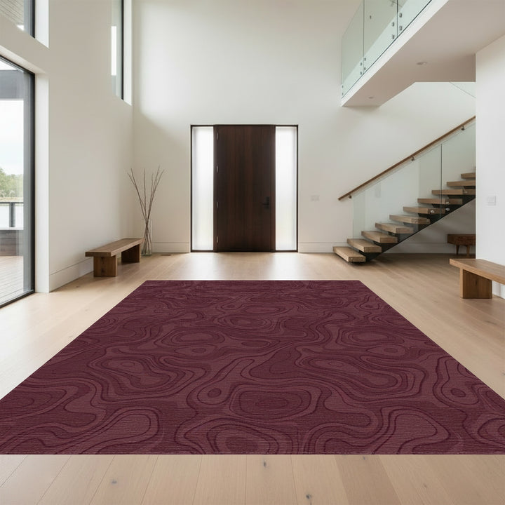 Deep Burgundy Topographic Contour Rug