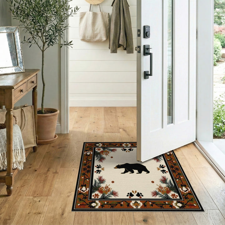 Brown and Tan Black Bear Woodland Area Rug