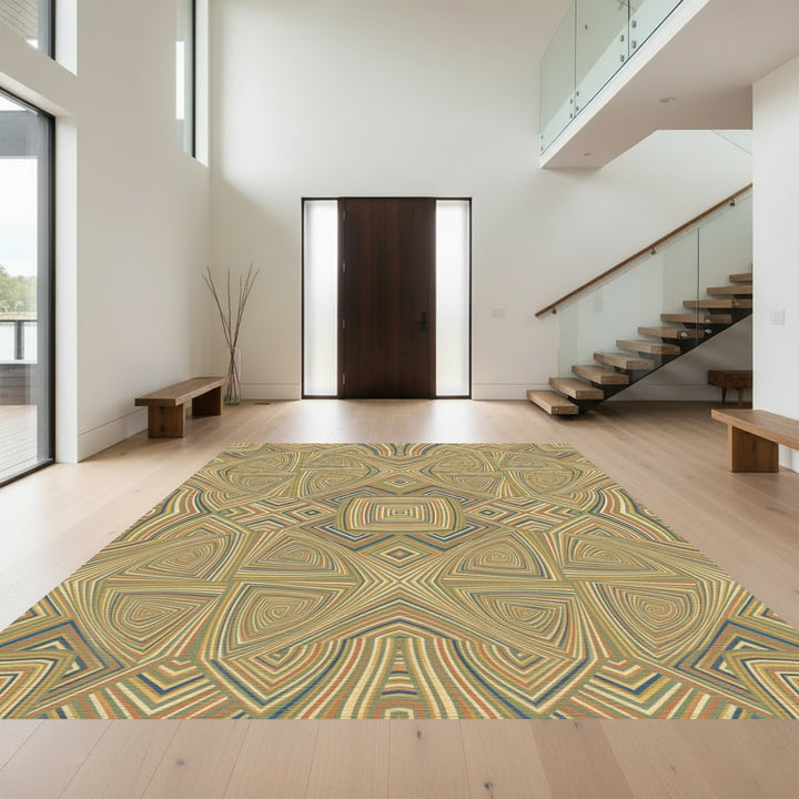 Earthy Swirl Geometric Diamond Rug