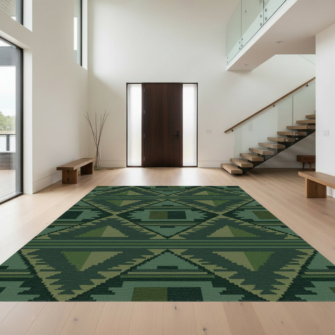 Deep Forest Green Geometric Diamond Rug