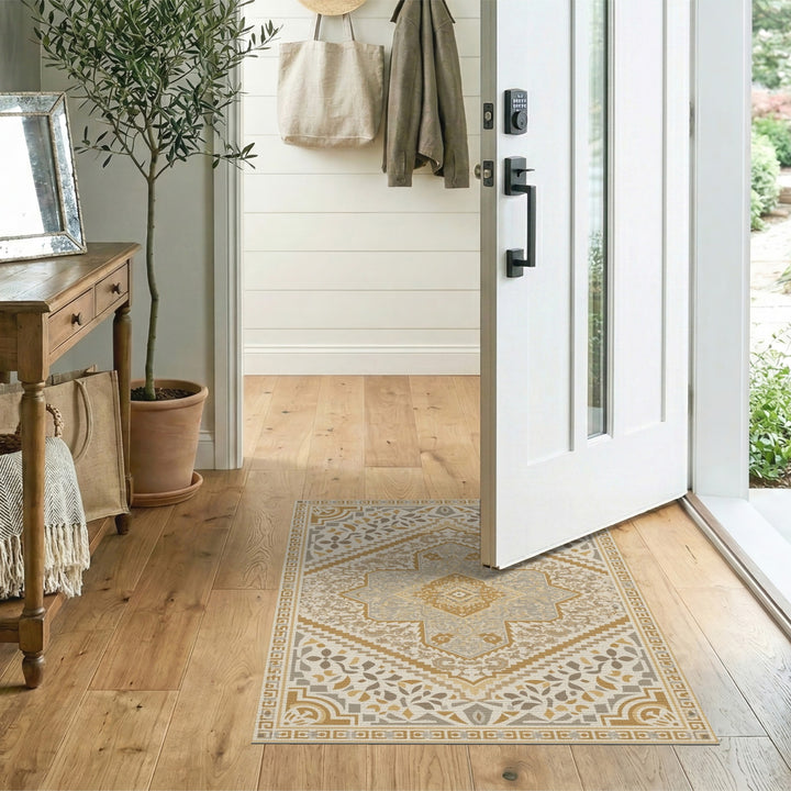 Beige and Neutral Beige Gold Traditional Persian Area Rug