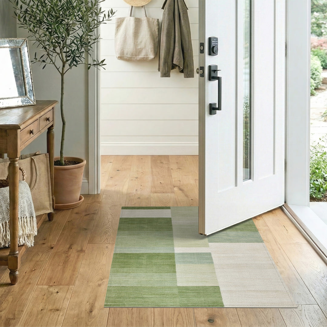 Block Green Geometric Block Area Rug