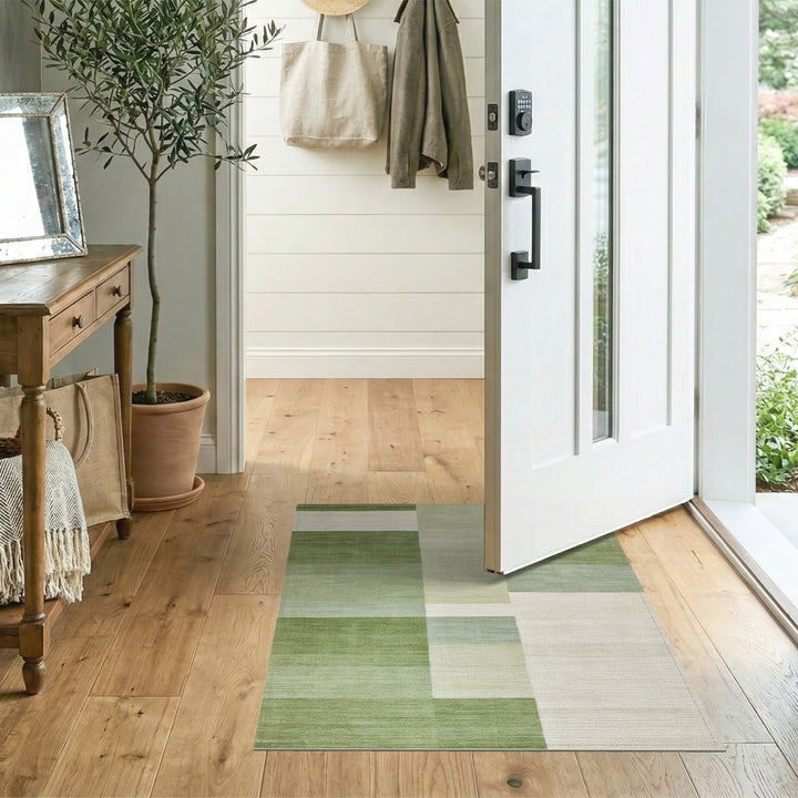 Block Green Geometric Block Area Rug