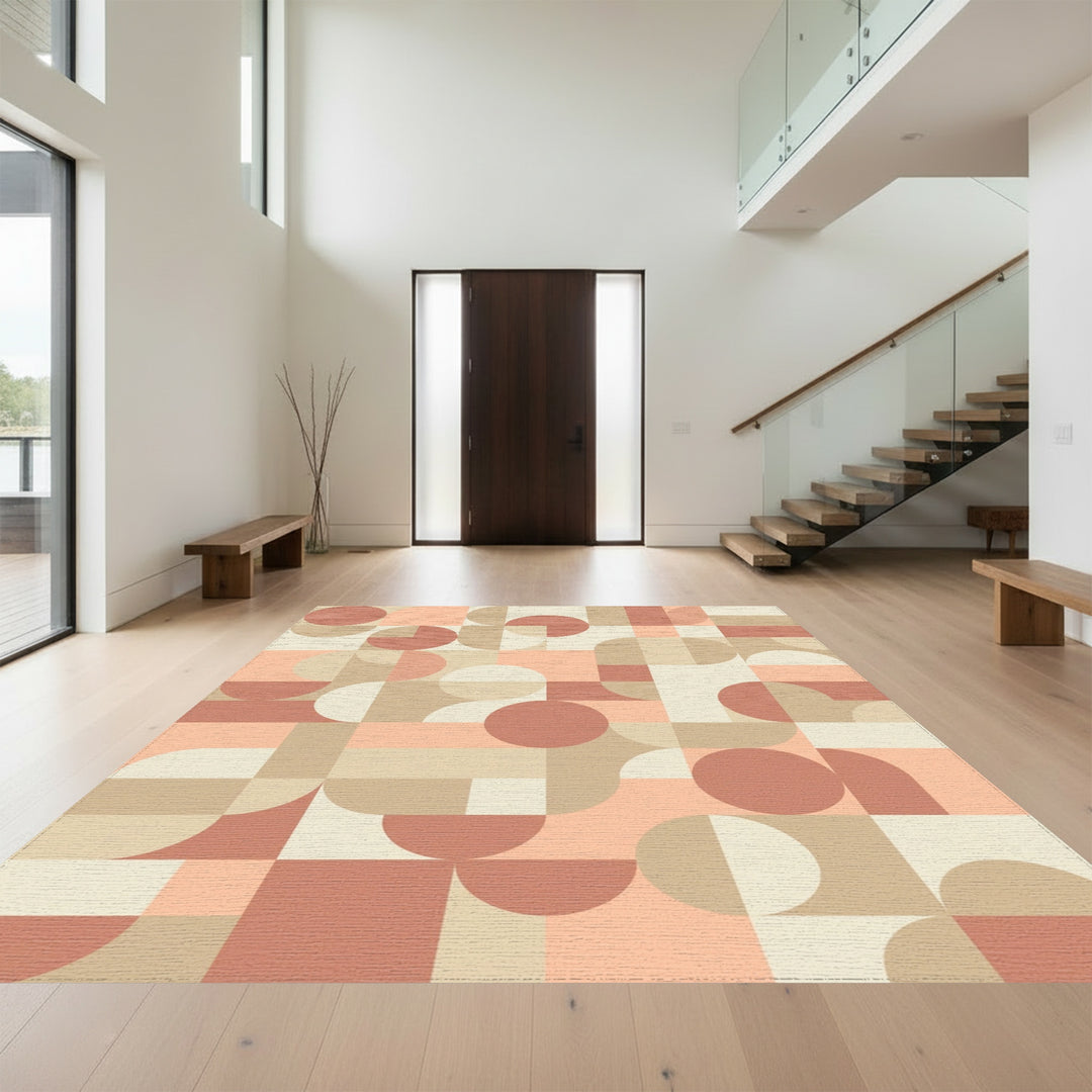 Geometric Terracotta Arch and Circle Rug