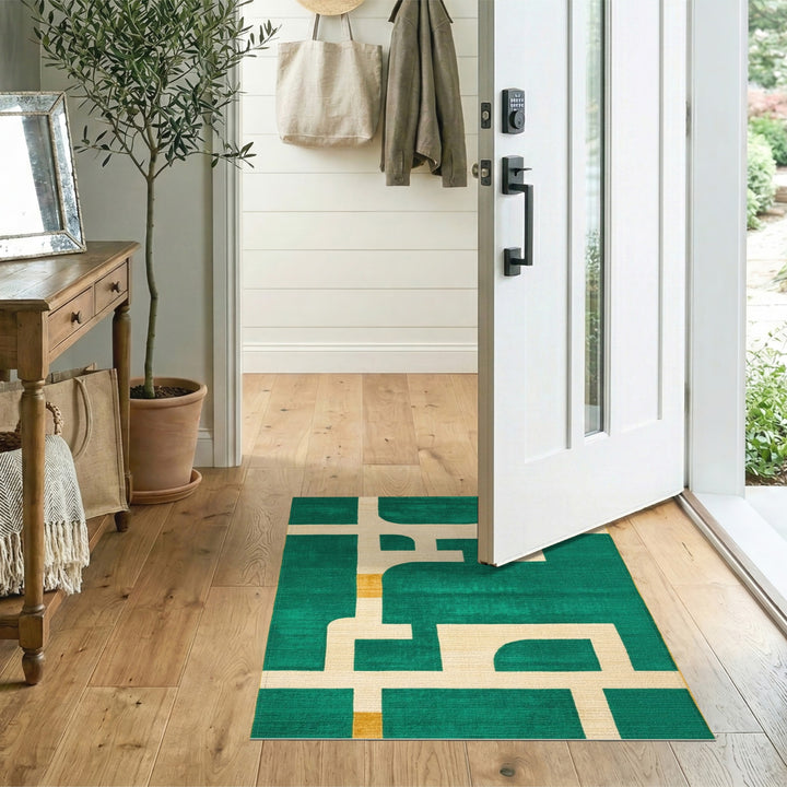 Green Geometric Modern Area Rug