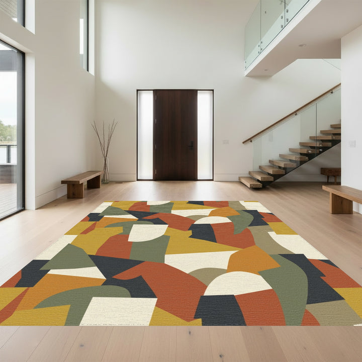Terracotta Abstract Geometric Collage Rug
