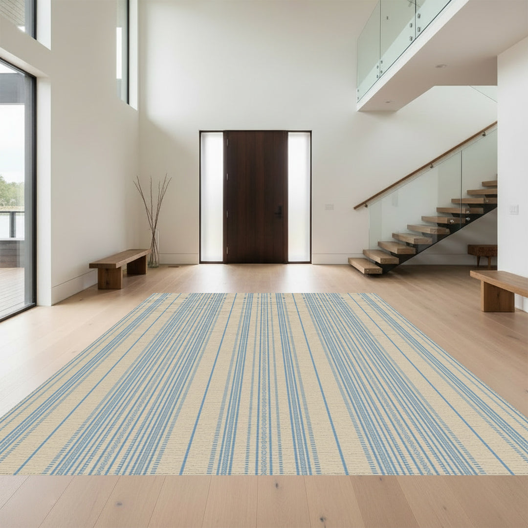 Earthy Blue Vertical Stripe Yarn Dye Rug