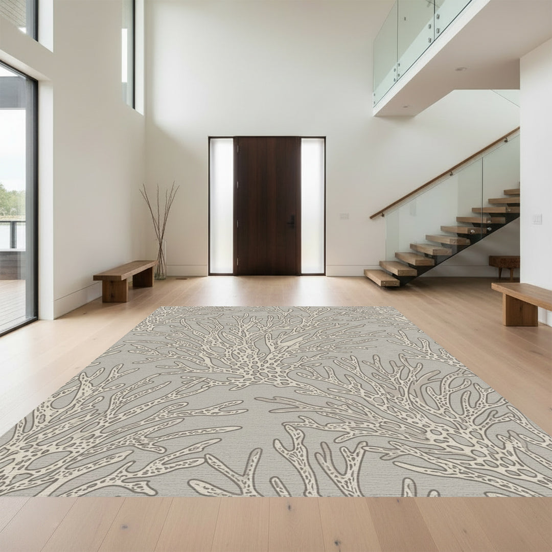 Neutral Beige Coral Branch Arrangement Rug