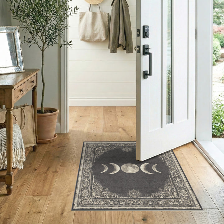 Moon Phases Black White Distressed Vintage Rug