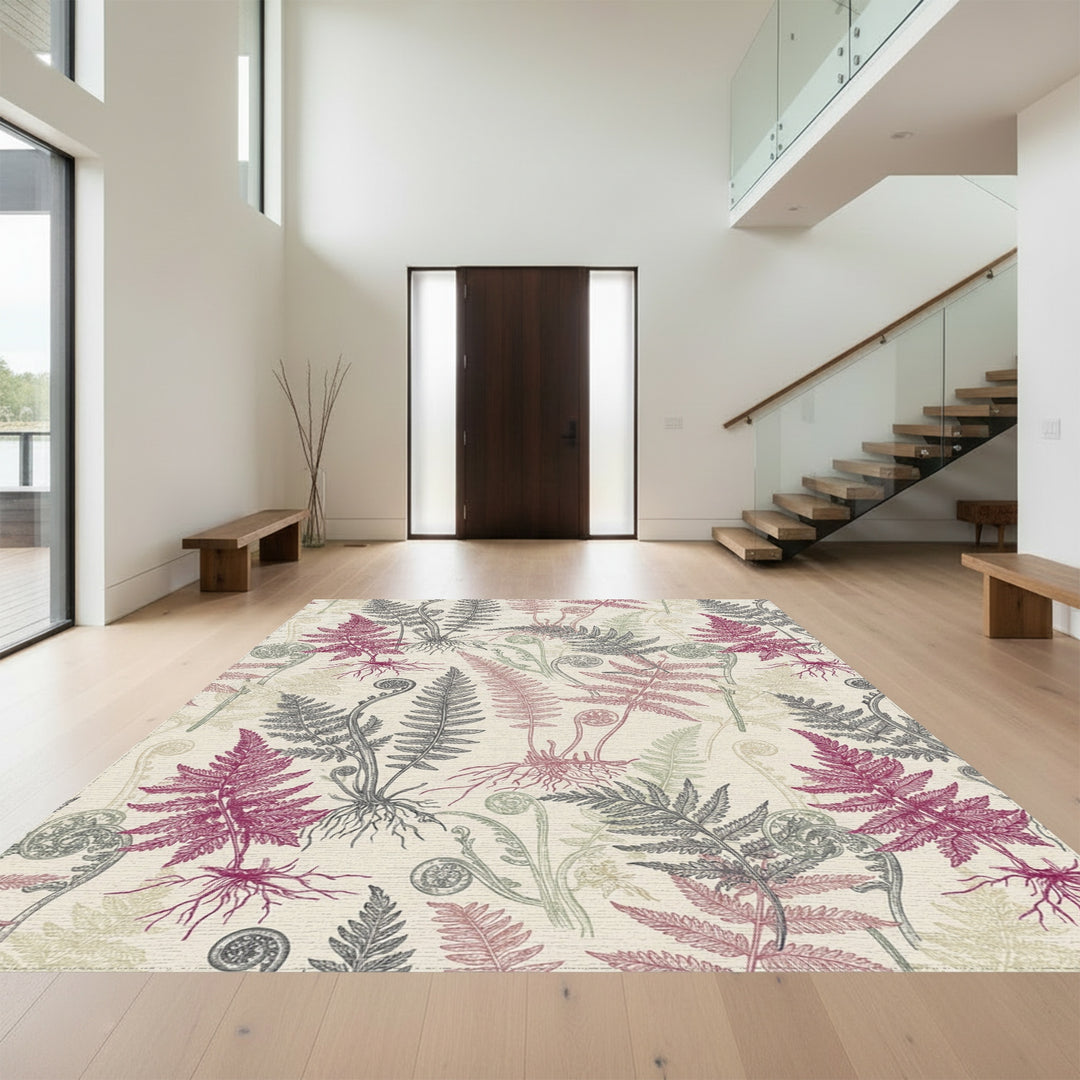 Vintage Berry Fern Botanical Illustration Rug