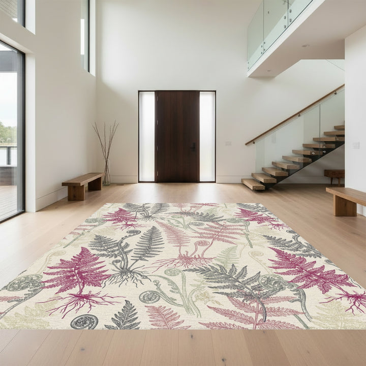 Vintage Berry Fern Botanical Illustration Rug