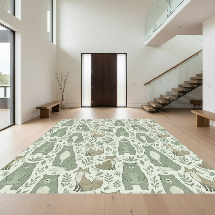 Whimsical Forest Animals Featuring Bears and Foxes Rug